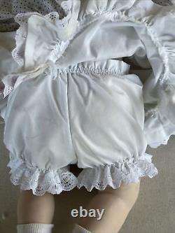 Vintage Large Porcelain Baby Doll 22 Heavy Cloth Body Brown Hair Handmade