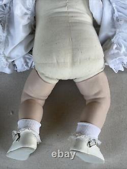 Vintage Large Porcelain Baby Doll 22 Heavy Cloth Body Brown Hair Handmade