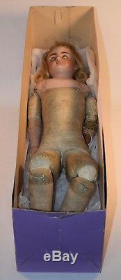 Vintage Leather Body Doll Ceramic Head 21 Tall Marked 1235 Germany