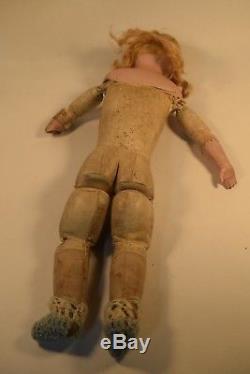 Vintage Leather Body Doll Ceramic Head 21 Tall Marked 1235 Germany