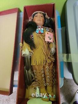 Vintage Limited Edition Native American Porcelain Doll 21 VTG with Box and Stand