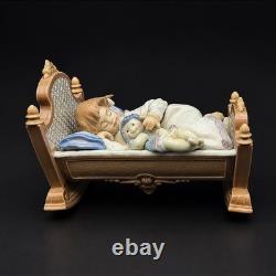 Vintage Lladro Porcelain Sleeping Girl in Bed With Doll Figurine Retired