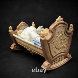 Vintage Lladro Porcelain Sleeping Girl in Bed With Doll Figurine Retired