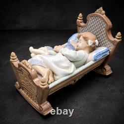 Vintage Lladro Porcelain Sleeping Girl in Bed With Doll Figurine Retired