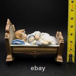 Vintage Lladro Porcelain Sleeping Girl in Bed With Doll Figurine Retired