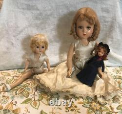 Vintage Lot 3 Old Antique Dolls Composite Rubber Band Porcelain Silk Wedding