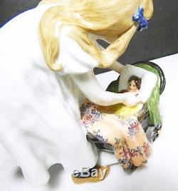 Vintage MEISSEN Konrad Hentschel Figurine GIRL WITH DOLL CARRIAGE