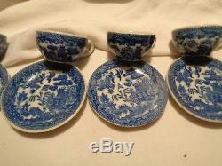 Vintage MIJ 22 piece set doll size BLUE WILLOW dish set 1 chip in the EXTRA cup