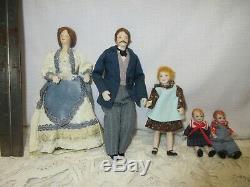 Vintage Miniature Dollhouse Doll Porcelain Family of 5 Artisan Made Victorian