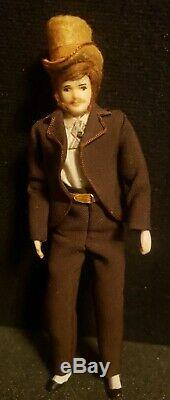 Vintage Miniature Dollhouse Georgian Gentleman Doll Mustache & Top Hat 6.5