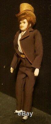 Vintage Miniature Dollhouse Georgian Gentleman Doll Mustache & Top Hat 6.5