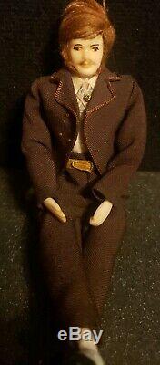 Vintage Miniature Dollhouse Georgian Gentleman Doll Mustache & Top Hat 6.5