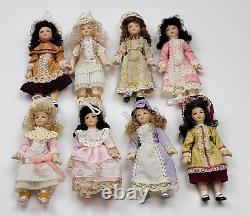 Vintage Miniature Dolls Articulated Porcelain Victorian Ornament Style Lot Of 8