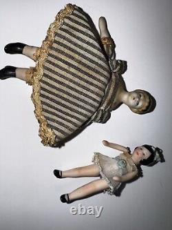 Vintage Miniature Porcelain Dolls Lot of 2 With Clothing 2 3 Tall