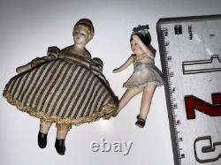 Vintage Miniature Porcelain Dolls Lot of 2 With Clothing 2 3 Tall