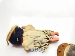 Vintage Miniature TINY 3 Porcelain INDIAN Baby Girl Doll Jointed PAPOOSE