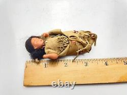 Vintage Miniature TINY 3 Porcelain INDIAN Baby Girl Doll Jointed PAPOOSE