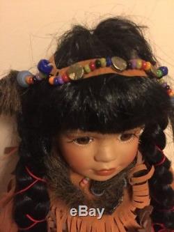 Vintage NATIVE AMERICAN INDIAN 12 DOLL Pocahontas Wolf Turquoise Beads OOAK