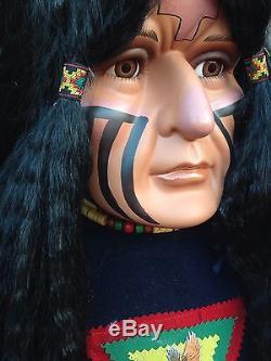 Vintage Native American Indian Doll 5 Foot Tall Porcelain Hands Face in Box
