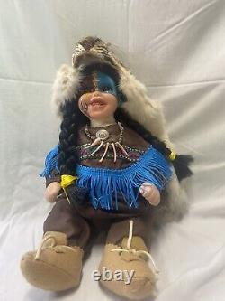 Vintage Native American Porcelin Doll With Real Animal Pelt