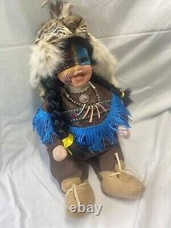 Vintage Native American Porcelin Doll With Real Animal Pelt