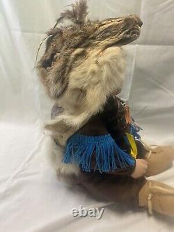 Vintage Native American Porcelin Doll With Real Animal Pelt