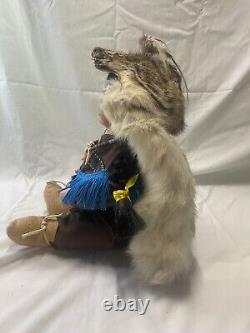 Vintage Native American Porcelin Doll With Real Animal Pelt