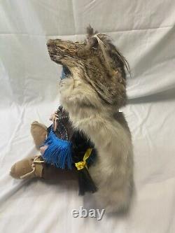 Vintage Native American Porcelin Doll With Real Animal Pelt