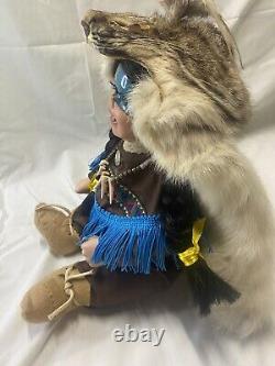 Vintage Native American Porcelin Doll With Real Animal Pelt