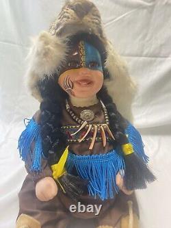 Vintage Native American Porcelin Doll With Real Animal Pelt