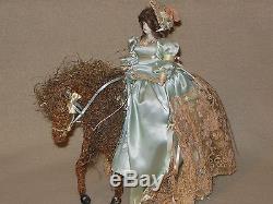 Vintage Ooak Porcelain Doll Riding Side Saddle On Paper Mache Horse