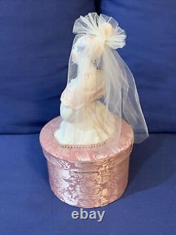 Vintage PORCELAIN Half Bride Doll On Fabric Trinket Box 11 x 6