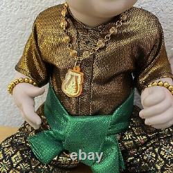 Vintage Pair Of Asian Thai Porcelain Toddler Doll Wearing Traditional Clothes
