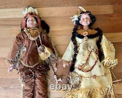 Vintage Pair of 4-Foot Porcelain Native American Dolls for Store Display
