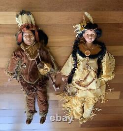 Vintage Pair of 4-Foot Porcelain Native American Dolls for Store Display