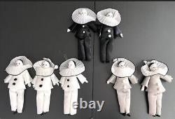 Vintage Pierrot Clown Doll Ornaments Black White Porcelain Head, Hands & Feet