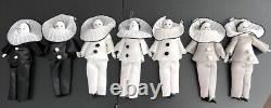 Vintage Pierrot Clown Doll Ornaments Black White Porcelain Head, Hands & Feet