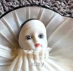 Vintage Pierrot Clown Doll Ornaments Black White Porcelain Head, Hands & Feet