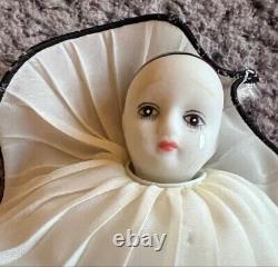 Vintage Pierrot Clown Doll Ornaments Black White Porcelain Head, Hands & Feet