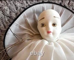 Vintage Pierrot Clown Doll Ornaments Black White Porcelain Head, Hands & Feet