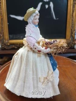 Vintage Porcelain 1/2 Doll Apple Seller Figurine Doll