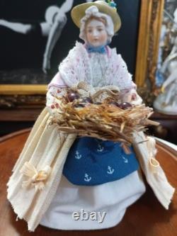 Vintage Porcelain 1/2 Doll Apple Seller Figurine Doll