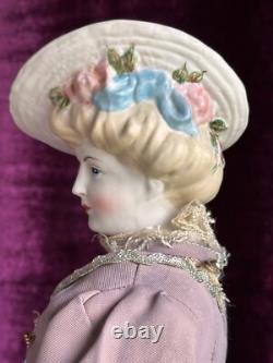 Vintage Porcelain 17 Emma Clear Gibson Girl Lady Doll with Molded Hat