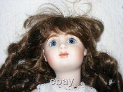 Vintage Porcelain 19 Doll Blue Eyes Red Hair Hand Made Dress