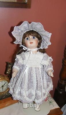 Vintage Porcelain 19 Doll Blue Eyes Red Hair Hand Made Dress