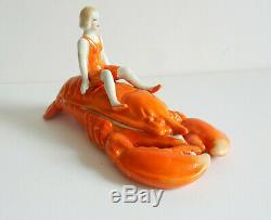 Vintage Porcelain Art Deco Half Doll on Lobster Trinket
