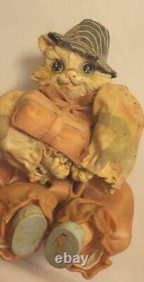 Vintage Porcelain Cloth Collectible Cat Siblings Doll Catch Anthropomorphic