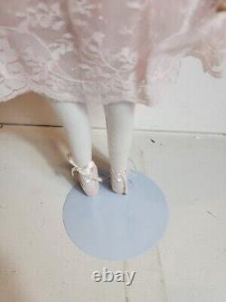 Vintage Porcelain Collectible Doll Ballerina Brunette Pink Dress White Boa 16