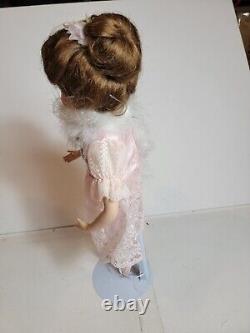 Vintage Porcelain Collectible Doll Ballerina Brunette Pink Dress White Boa 16