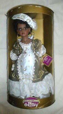 Vintage Porcelain Collectible Memories Gold White Dress Victorian Black Doll HTF